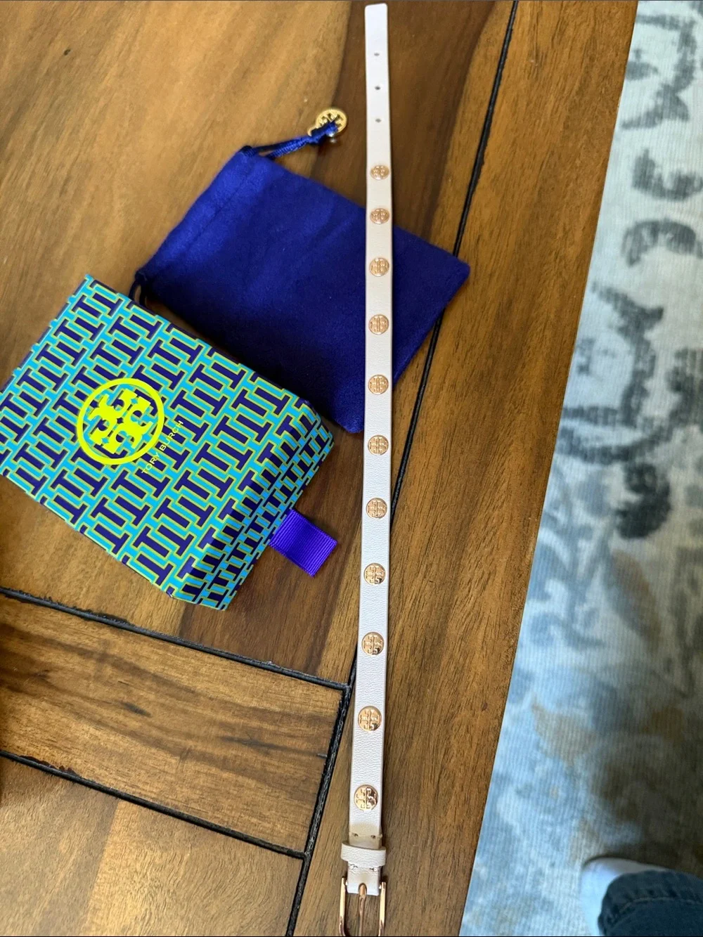 Tory Burch Double Wrap Leather Logo Stud Bracelet with pouch and gift box
